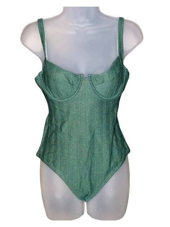 Cupshe Other - Green Metallic Herringbone One Piece M Underwire Adjustable Straps Lined